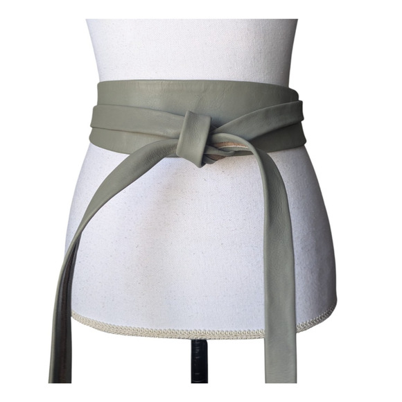 ADA Obi Wrap Belt OS Leather Sea Grass Sage Green Wide Classic NWT Retail $89 - Picture 1 of 4
